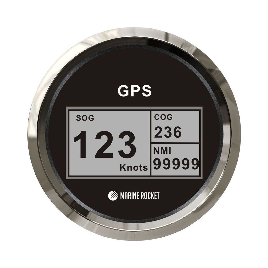 GPS-спидометр электронный, черный циферблат, нержавеющий ободок, выносная антенна, д. 85 мм, Marine Rocket купить c доставкой