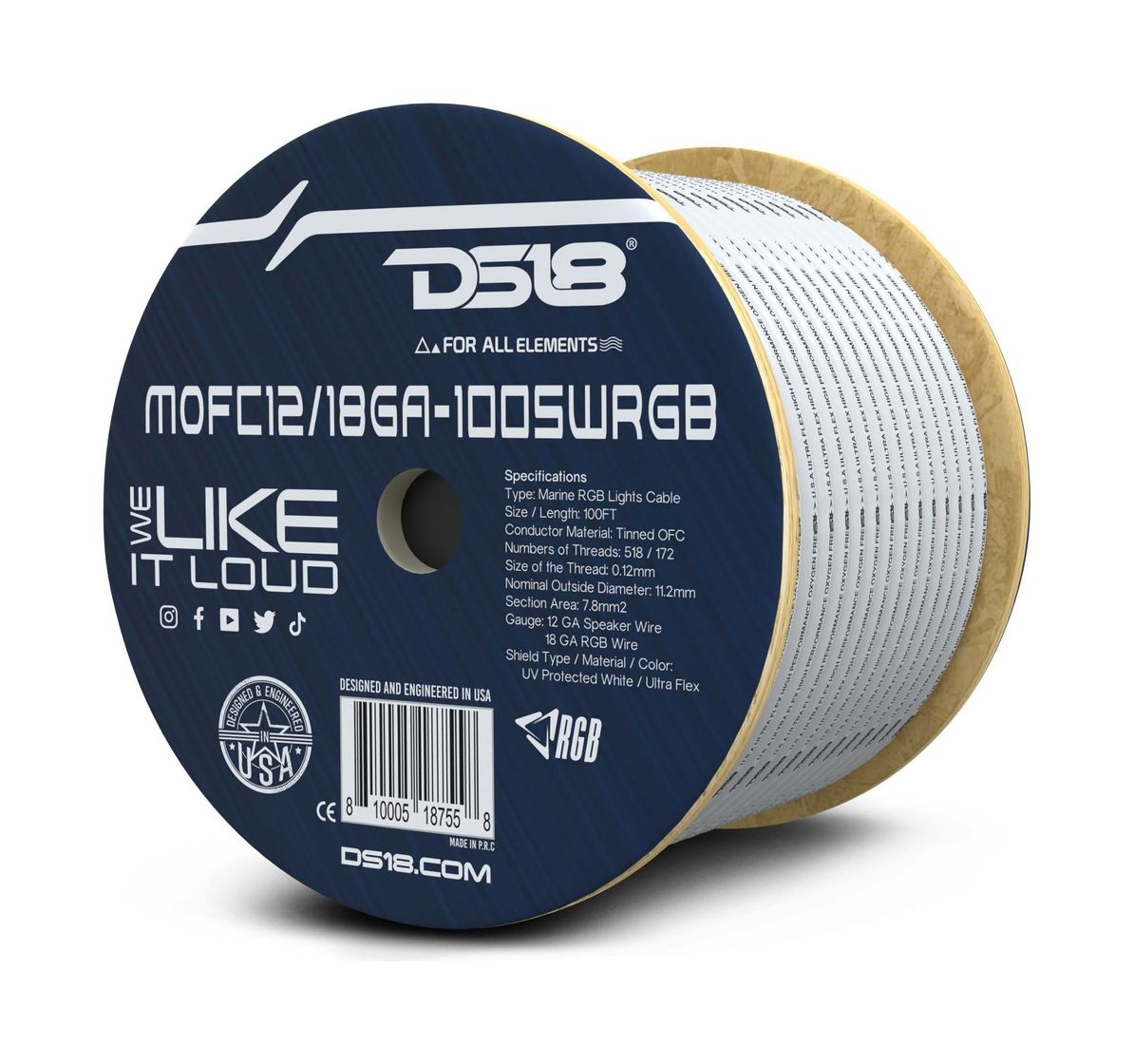 Кабель акустический одноканальный 12GA с проводами RGB 12-GA  MOFC12/18GA-100SWRGB, DS18 купить c доставкой