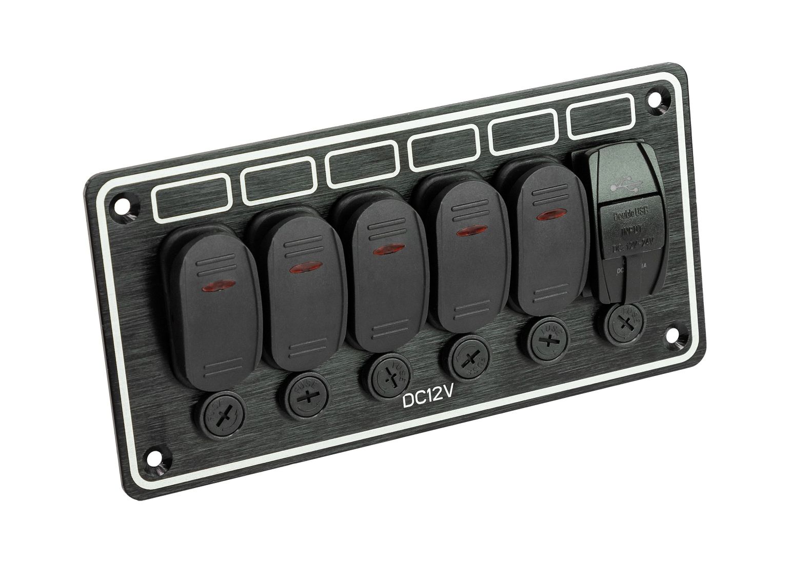 Панель бортового питания 5 переключателей, USB зарядка, индикация, автоматы ААА купить c доставкой