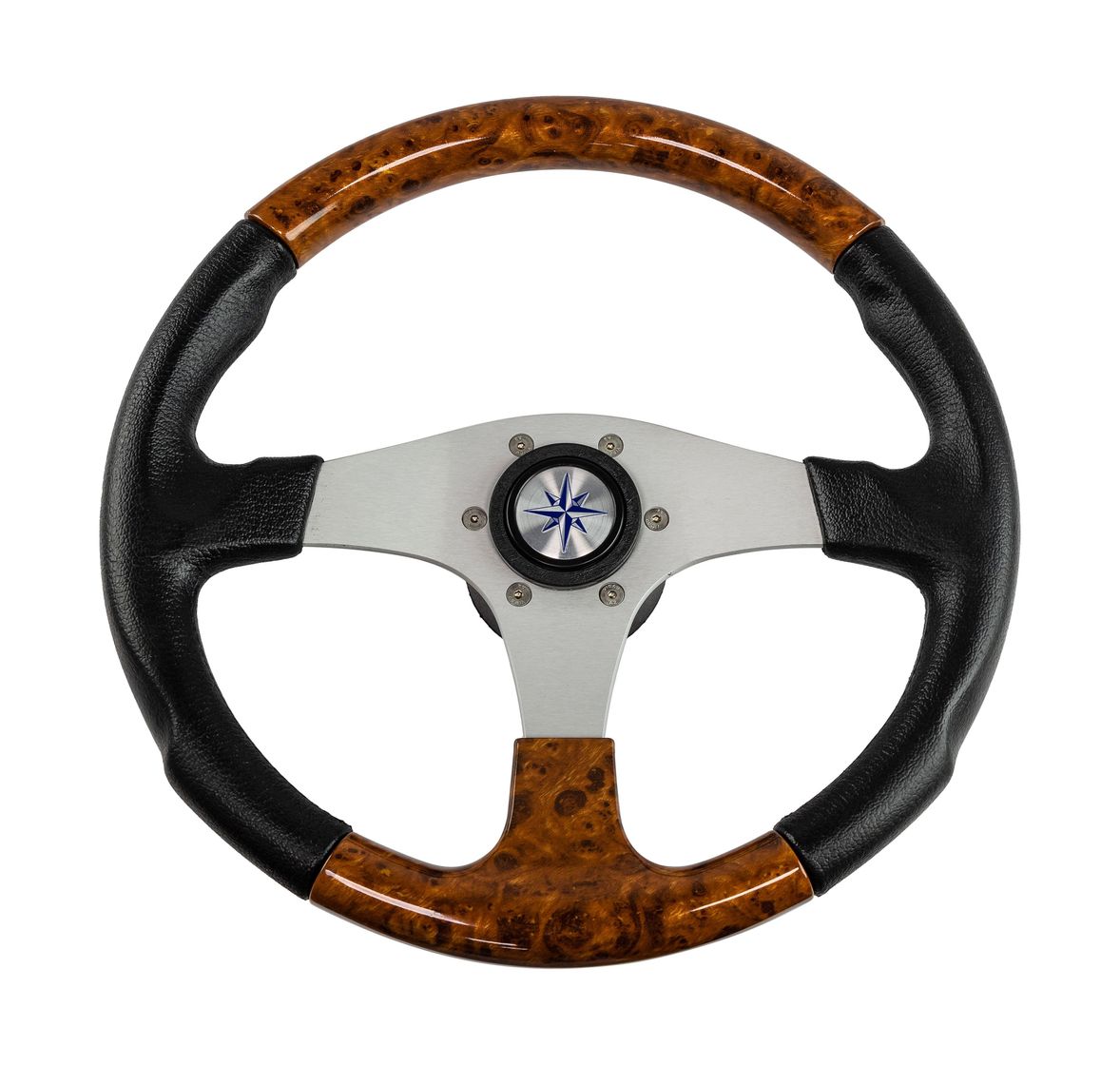 Рулевое колесо EVO MARINE 2 обод черный/коричневый, спицы серебряные д. 355 мм, Volanti Luisi купить c доставкой