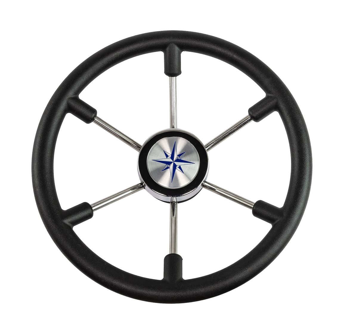 Рулевое колесо LEADER PLAST черный обод серебряные спицы д. 360 мм купить c доставкой