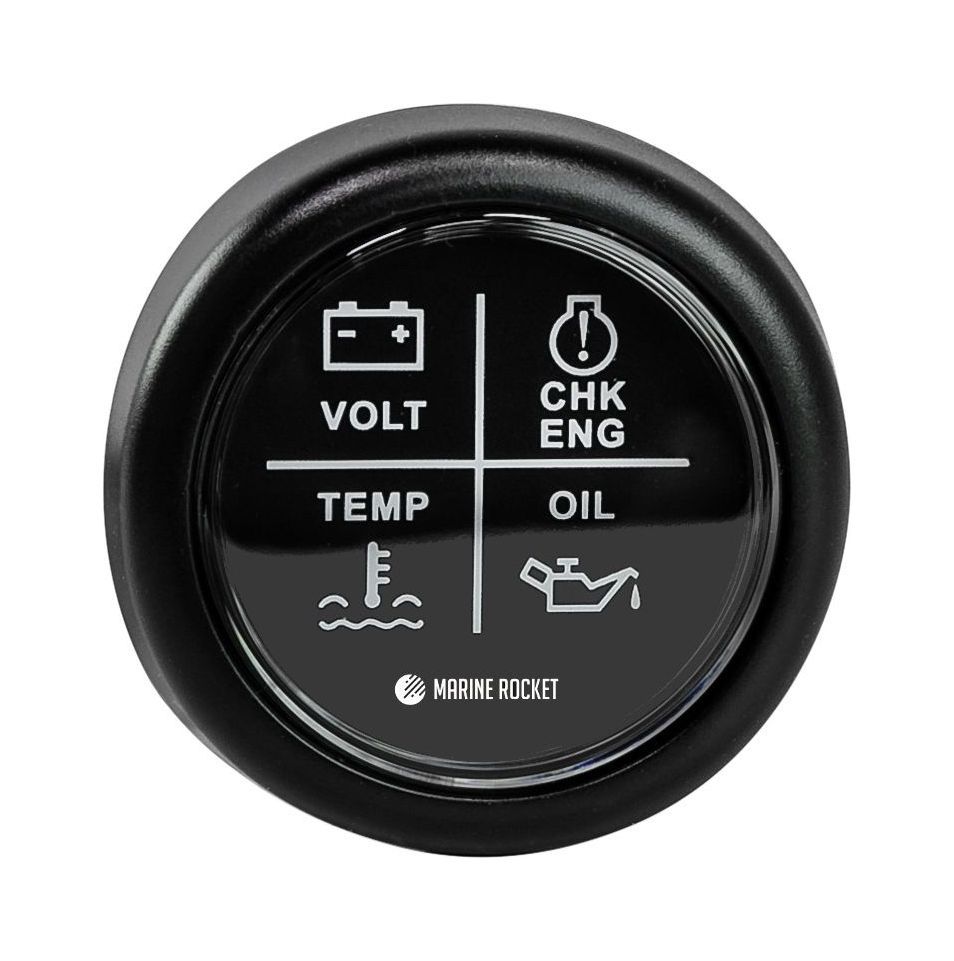 Указатель аварийной сигнализации двигателя, черный циферблат, черный ободок, д. 52 мм, Marine Rocket купить c доставкой