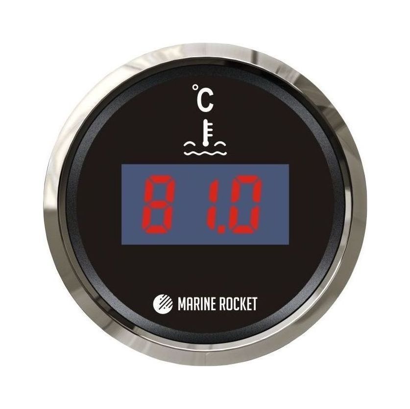 Указатель температуры двигателя цифровой 25-120 гр., черный циферблат, нержавеющий ободок, д. 52 мм, Marine Rocket купить c доставкой