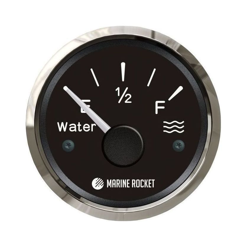 Указатель уровня пресной воды 240-33 Ом (US), черный циферблат, нержавеющий ободок, д. 52 мм, Marine Rocket купить c доставкой